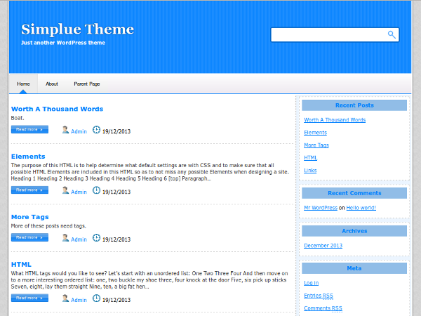 Simplue theme screenshot