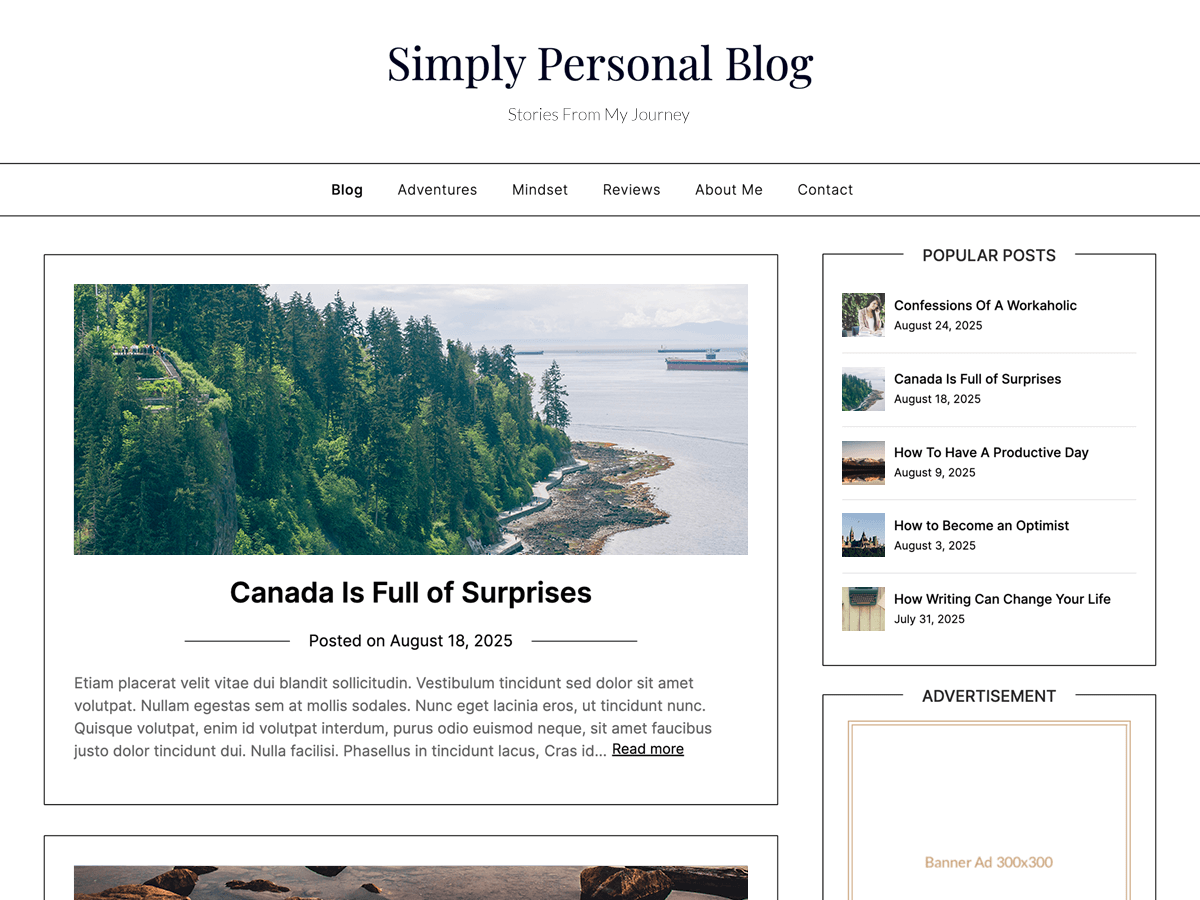 Simply Personal Blog theme screenshot