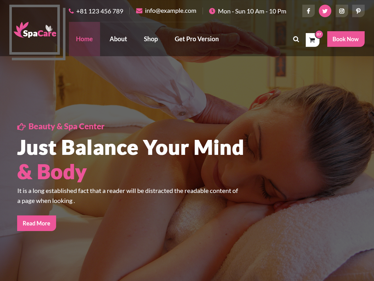 SpaCare theme screenshot