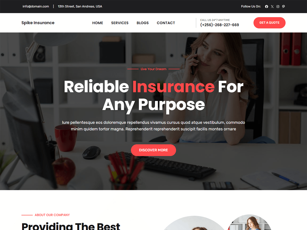 Spike Insurance theme screenshot