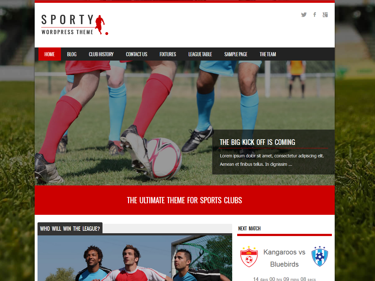 Sporty theme screenshot