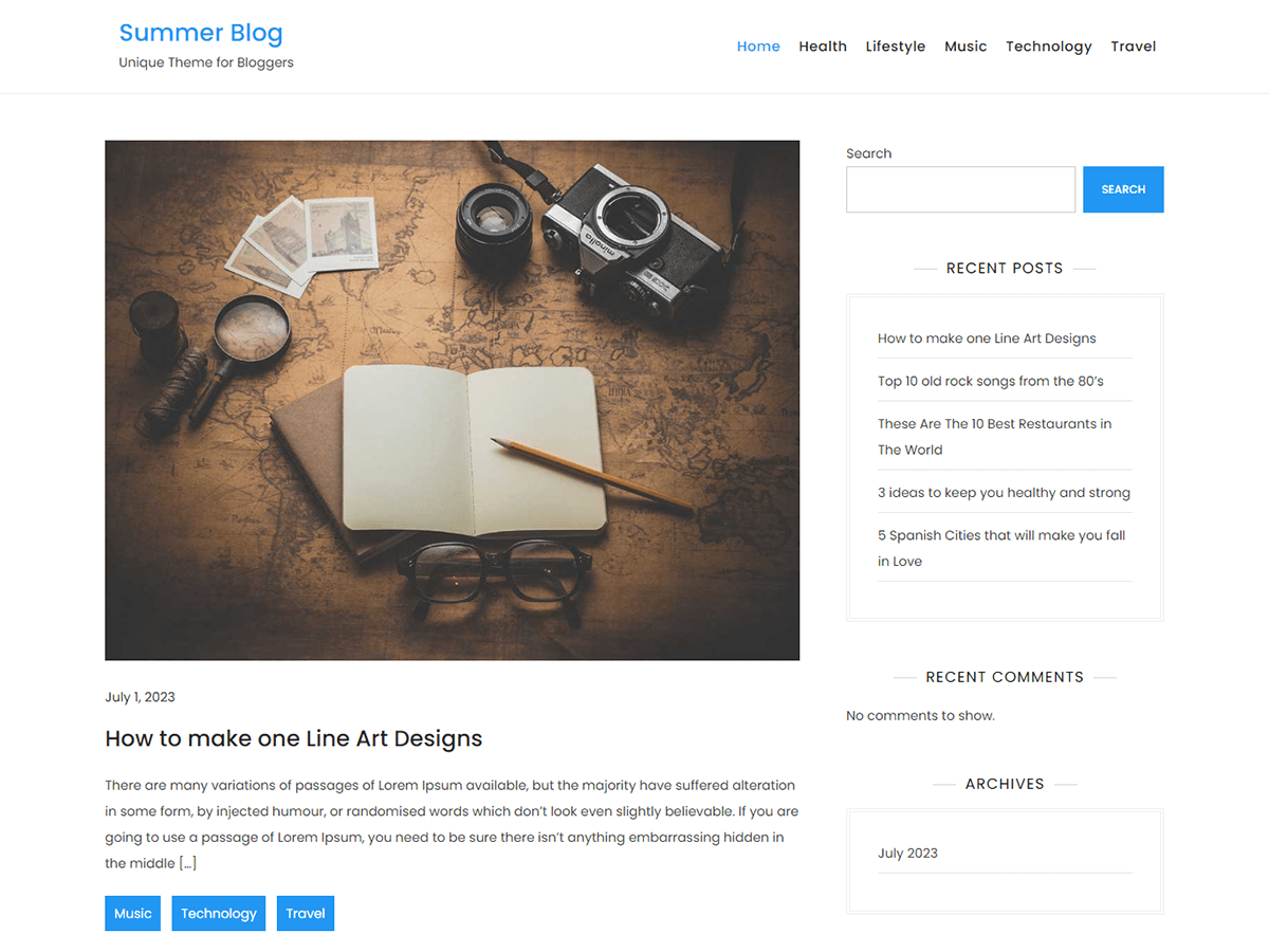 Summer Blog theme screenshot