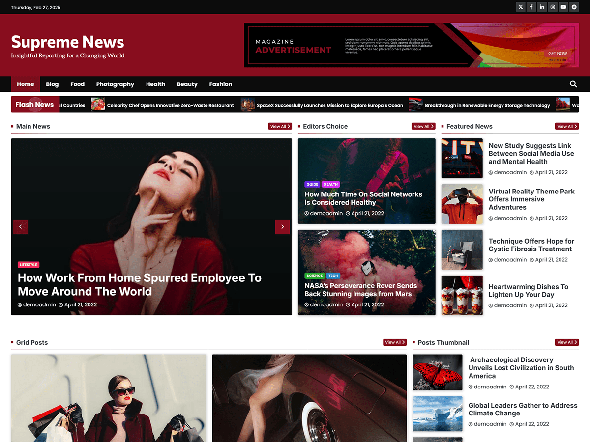 Supreme News theme screenshot