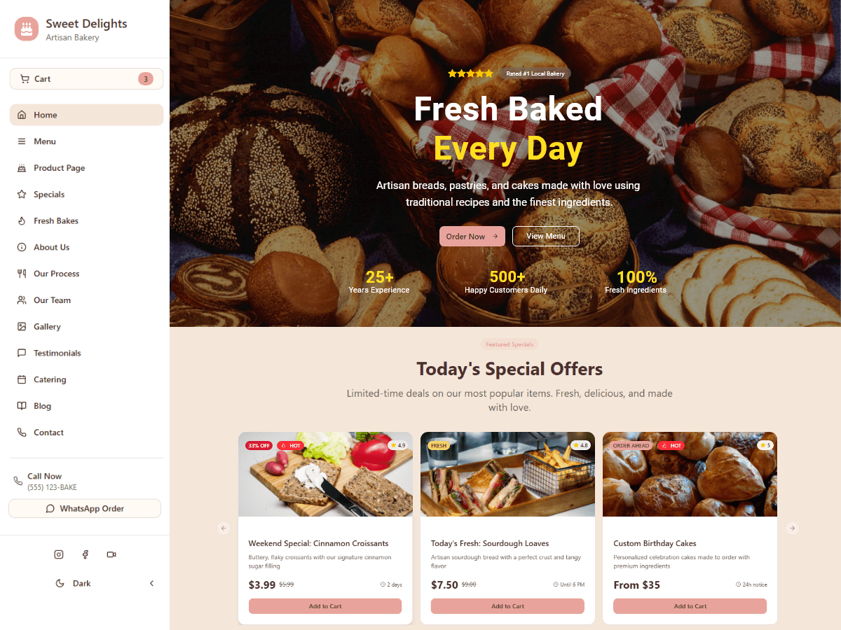 Sweet Delights Bakery theme screenshot