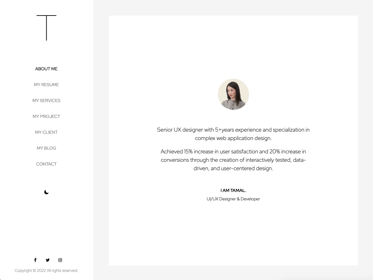 Tamal Portfolio theme screenshot