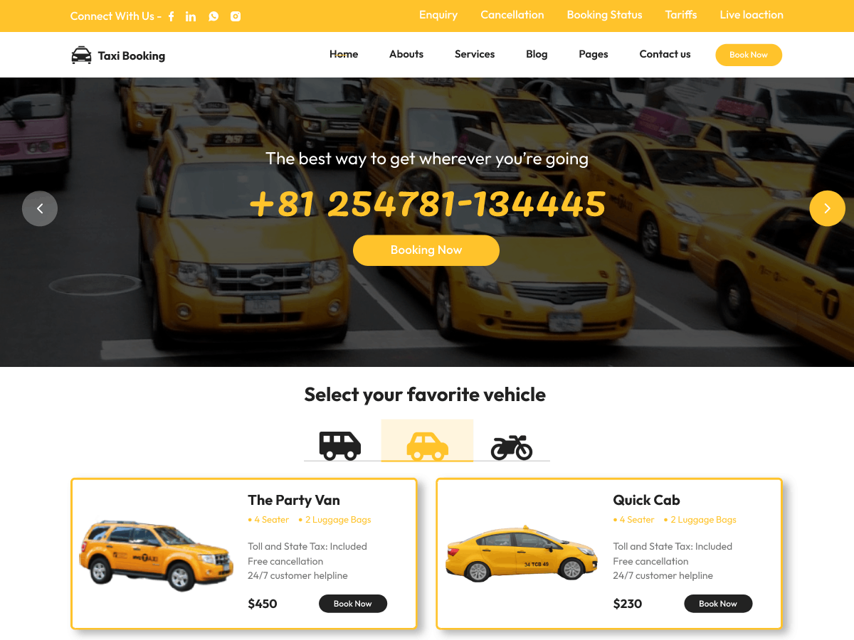 Taxi Booking theme screenshot