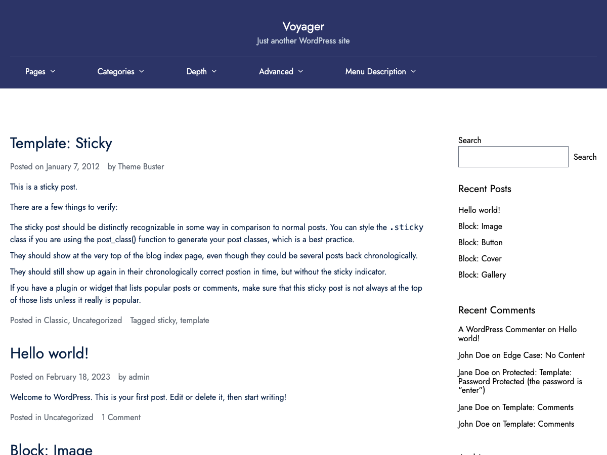 The Voyager theme screenshot