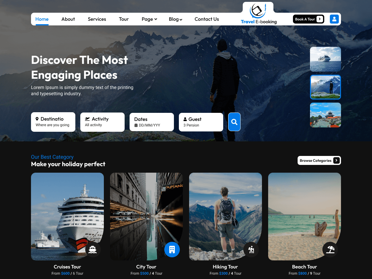 Tour Planner eBooking theme screenshot