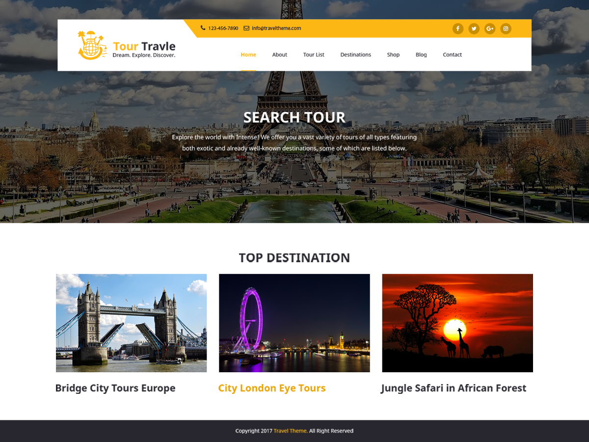 Tours and Travels theme screenshot