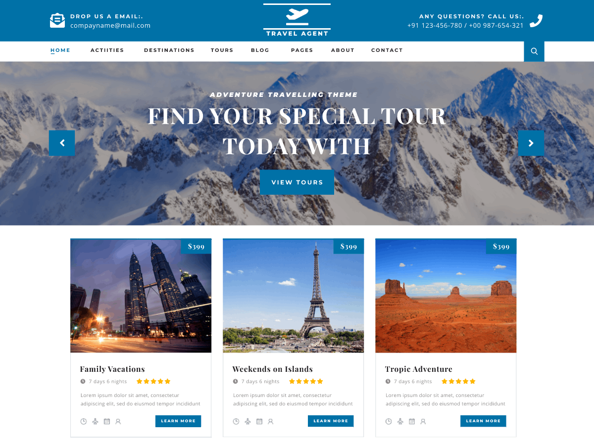Travel Agent theme screenshot