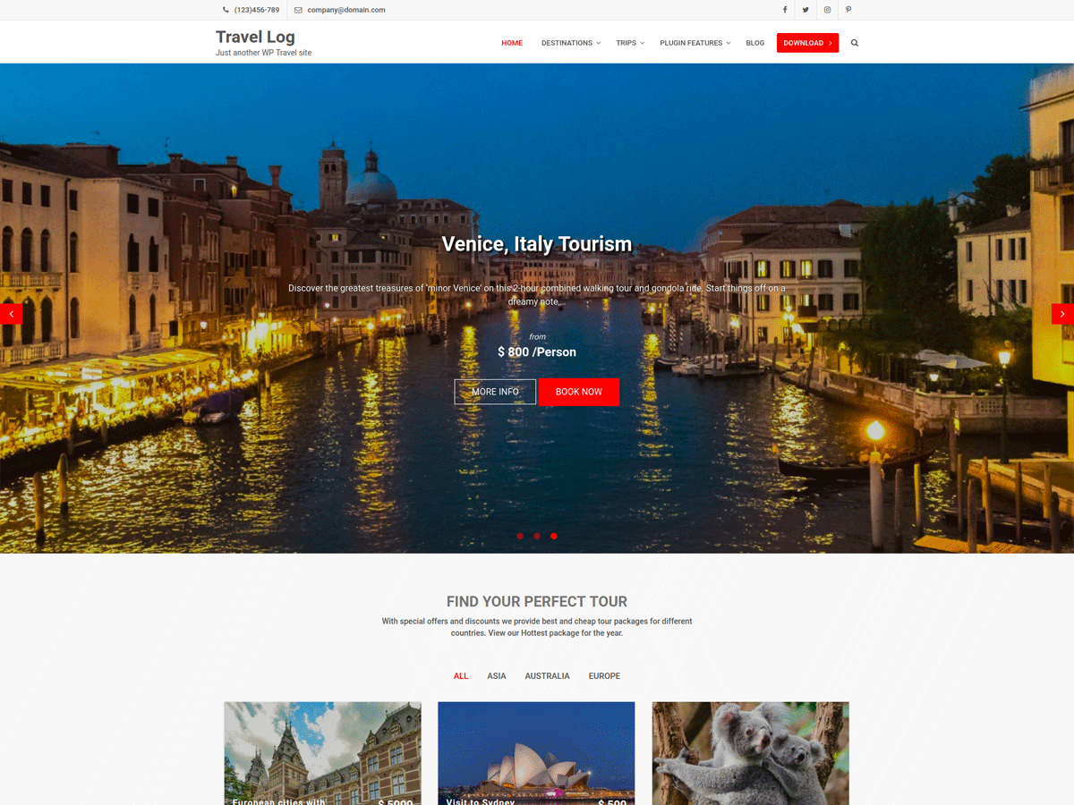 Travel Log theme screenshot