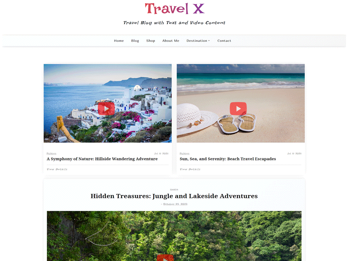 Travel X theme screenshot
