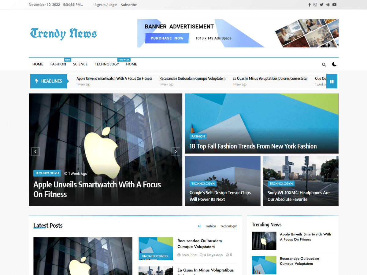 Trendy News theme screenshot