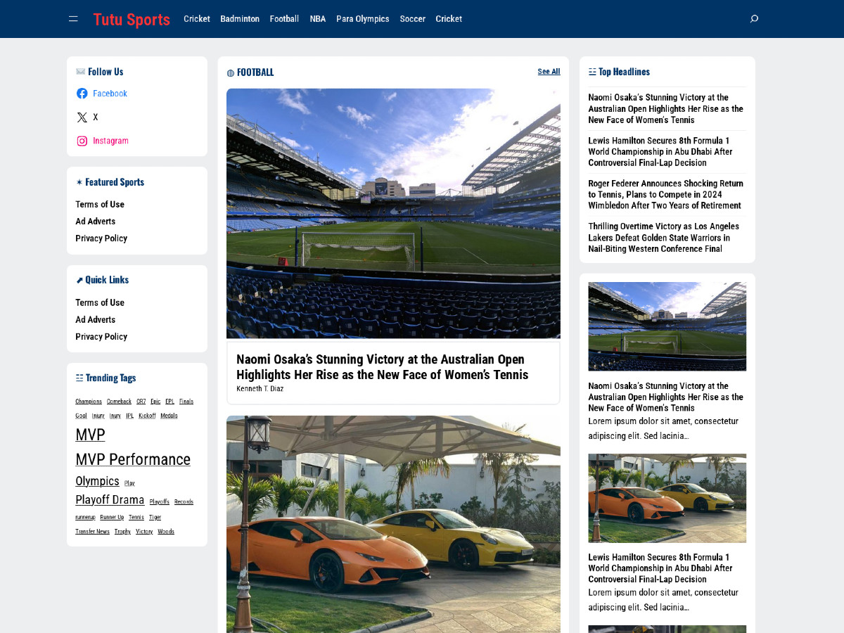 Tutu Sports theme screenshot