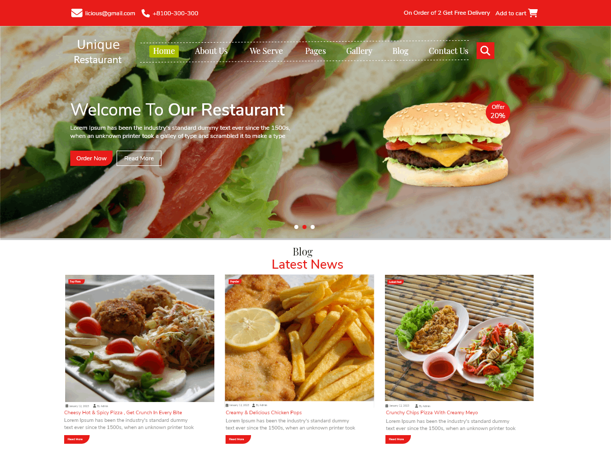 Unique Restaurant theme screenshot