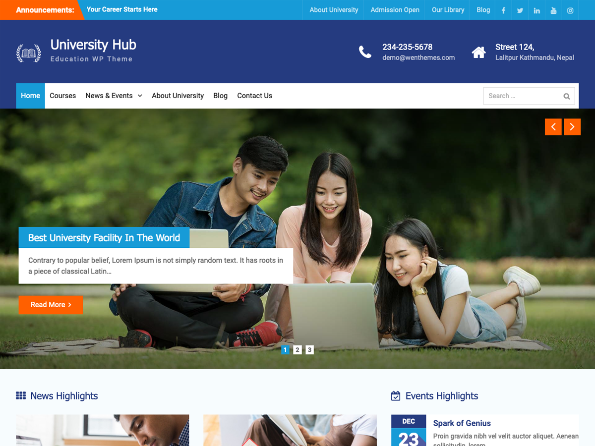 University Hub theme screenshot