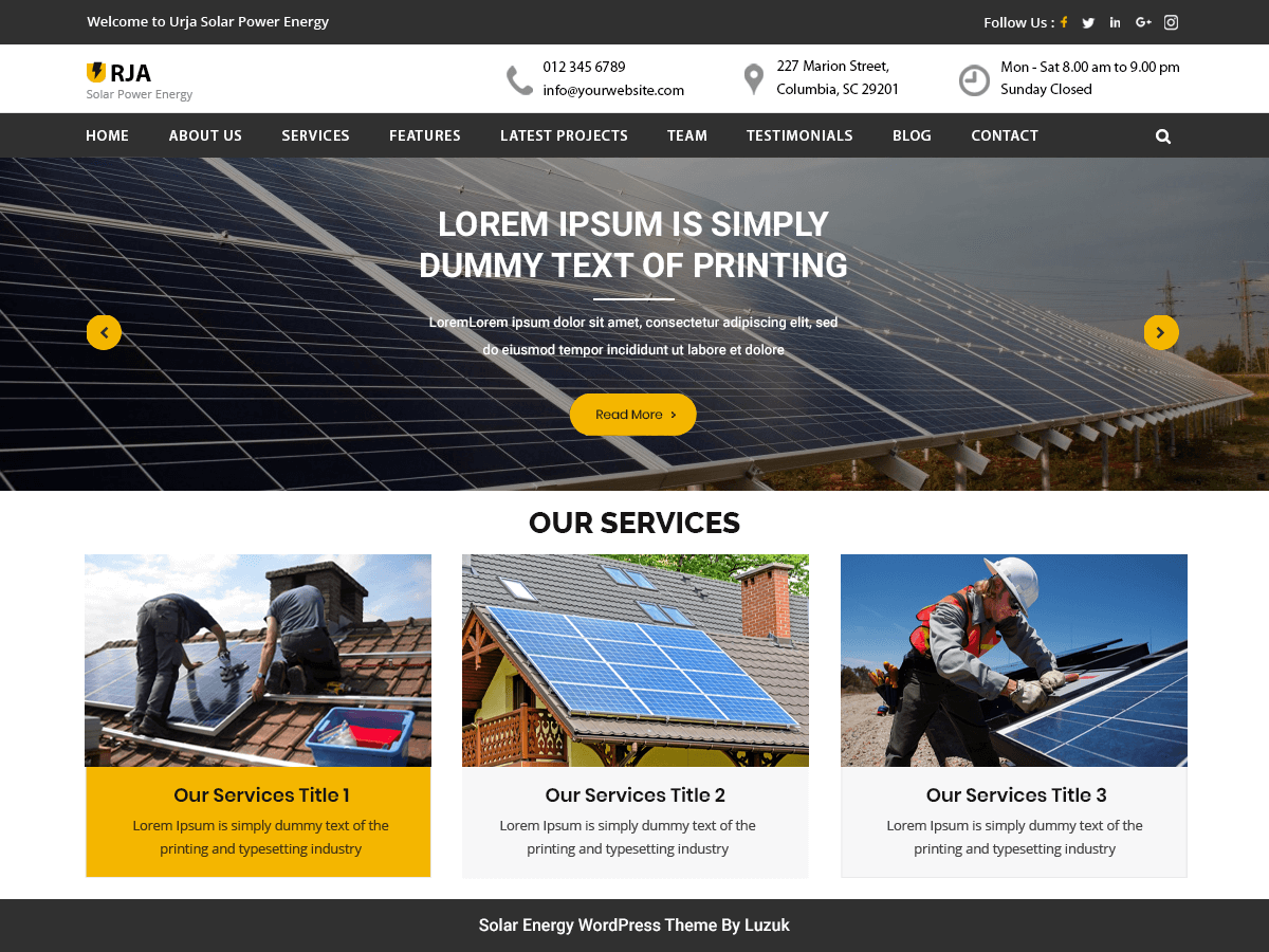 Urja Solar Energy theme screenshot