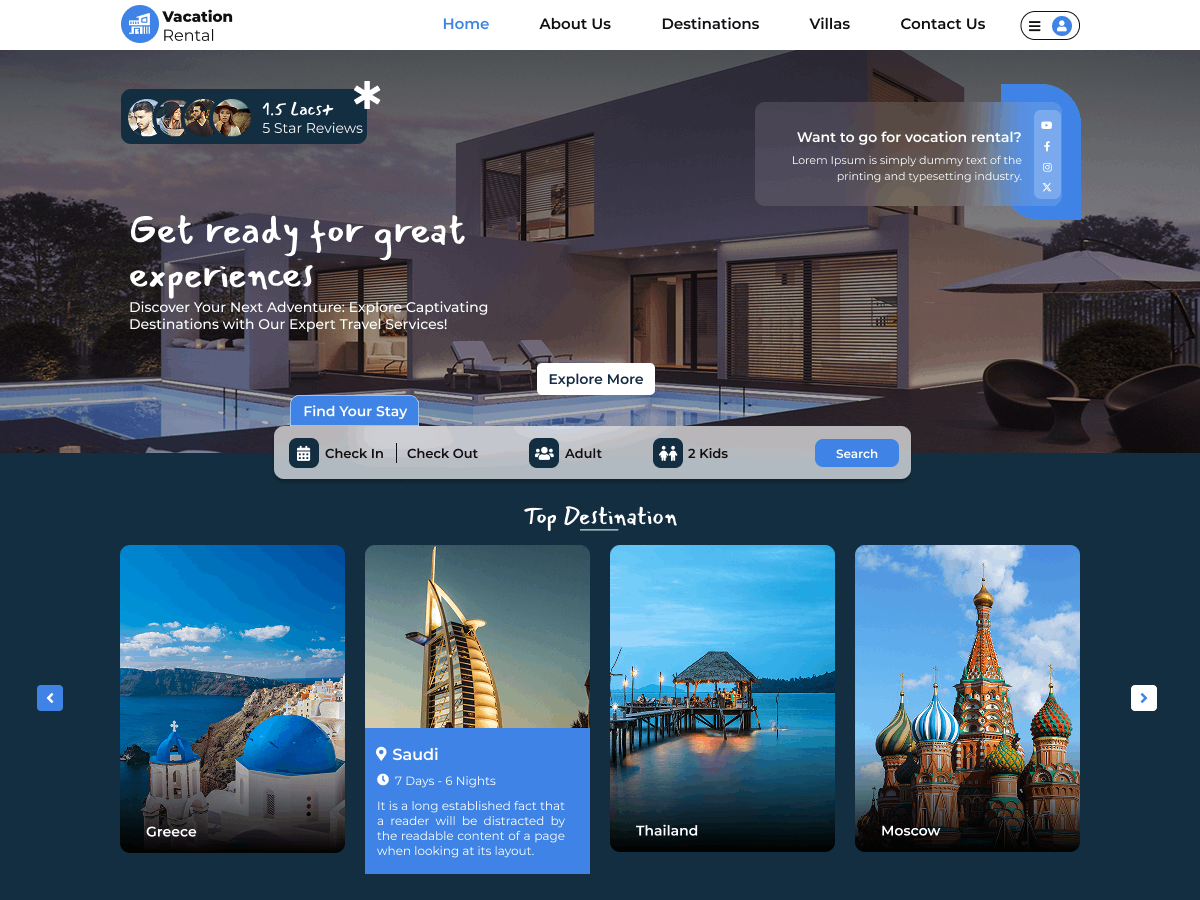 Vacation Rental Booking theme screenshot