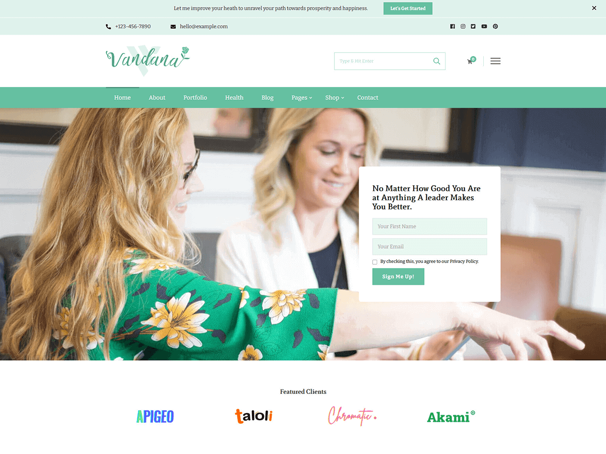 Vandana Health Coach theme screenshot
