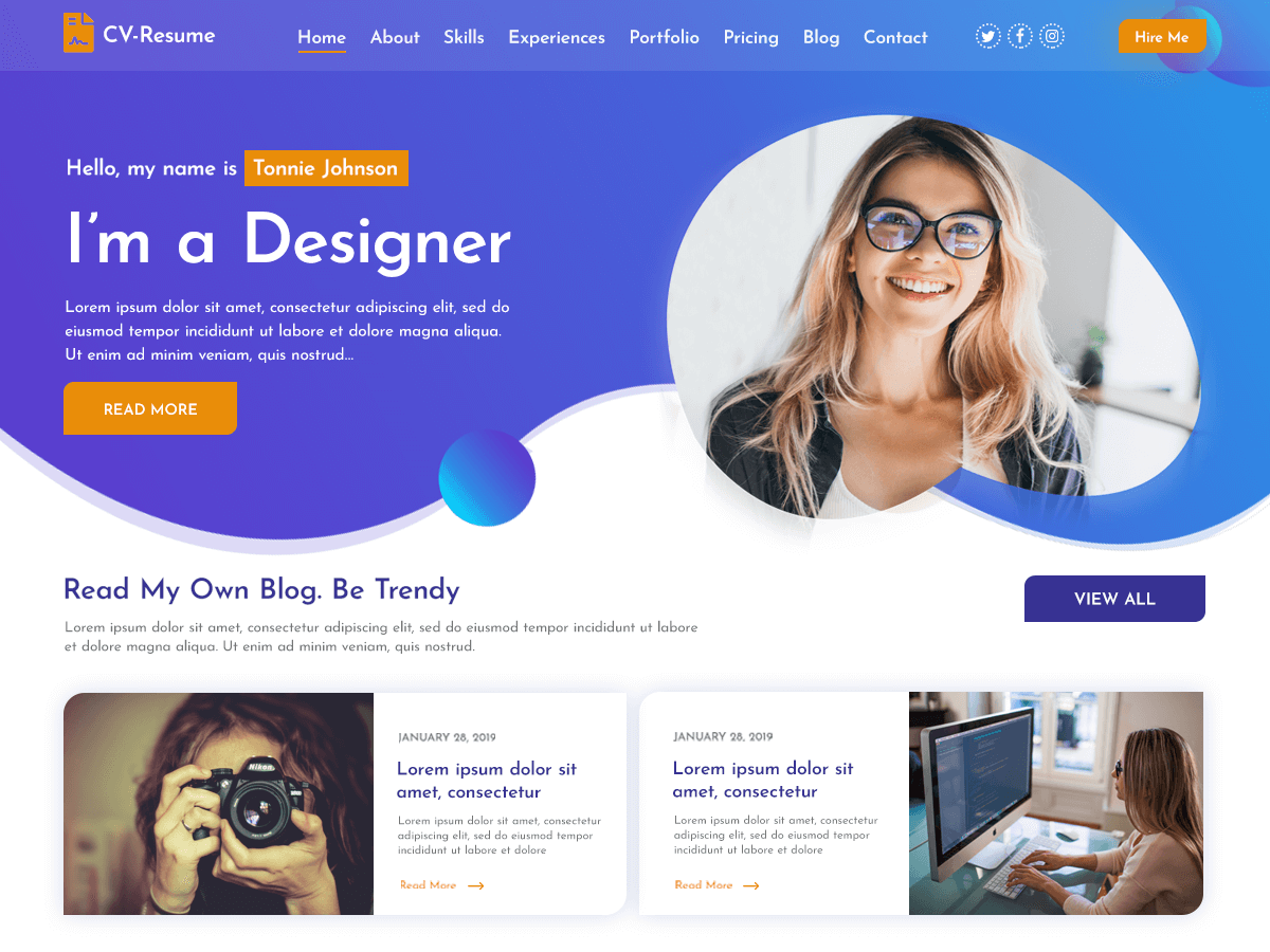 Vcard CV Resume theme screenshot