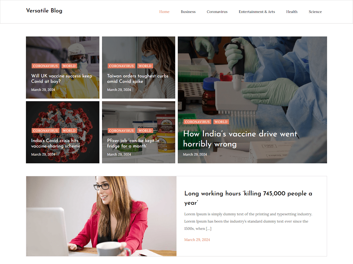 Versatile Blog theme screenshot