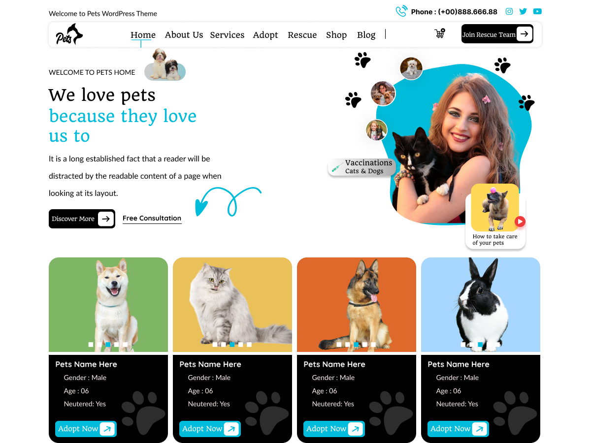 Vet Care Center theme screenshot