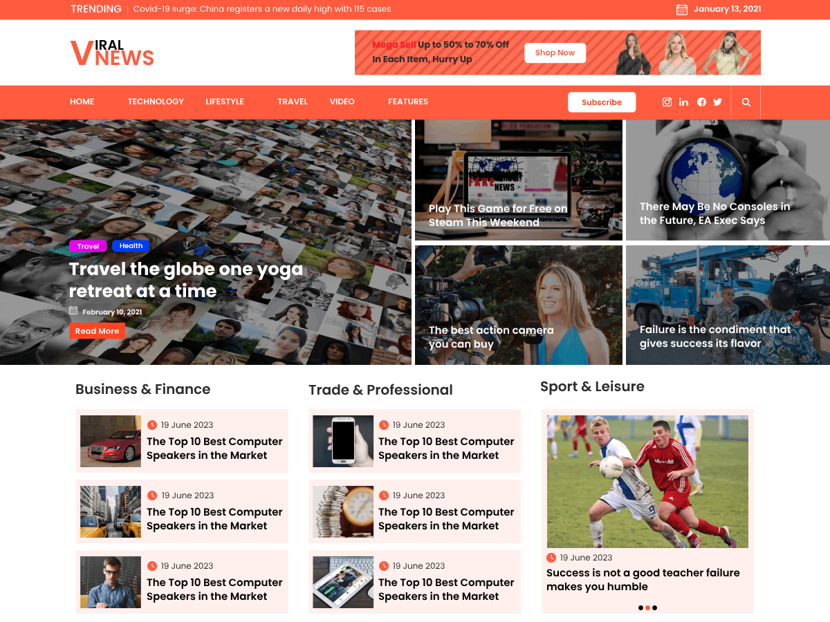 Viral News Center theme screenshot