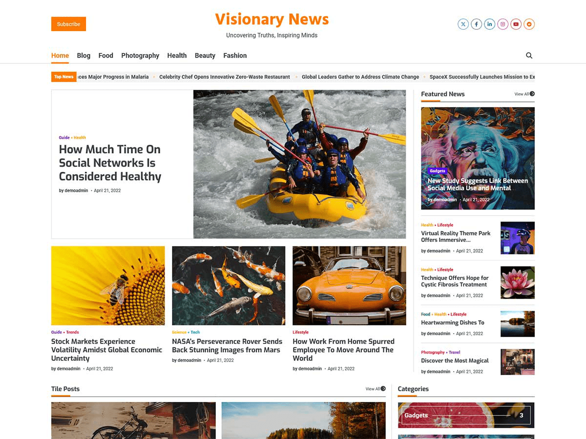 Visionary News theme screenshot