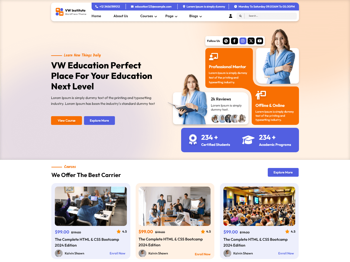 VW Coaching Institute theme screenshot