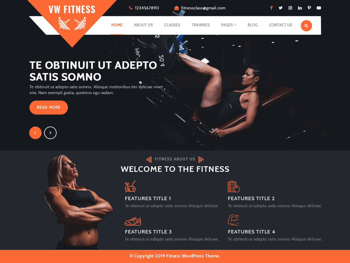 VW Fitness Gym theme screenshot