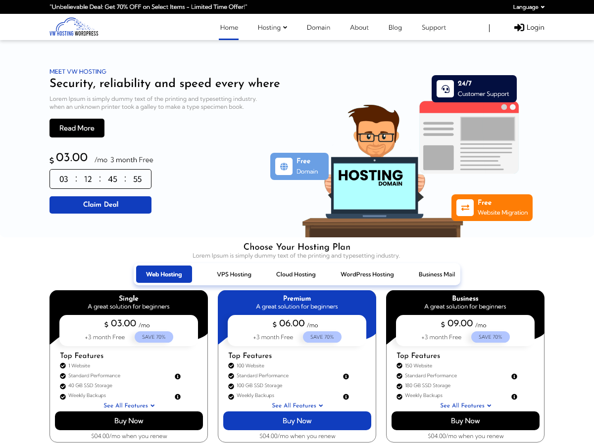VW Hosting Services theme screenshot