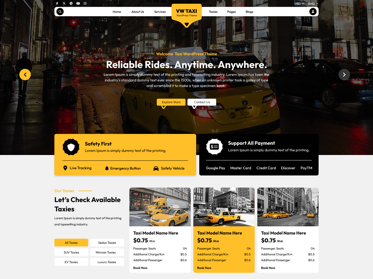 VW Taxi Booking theme screenshot
