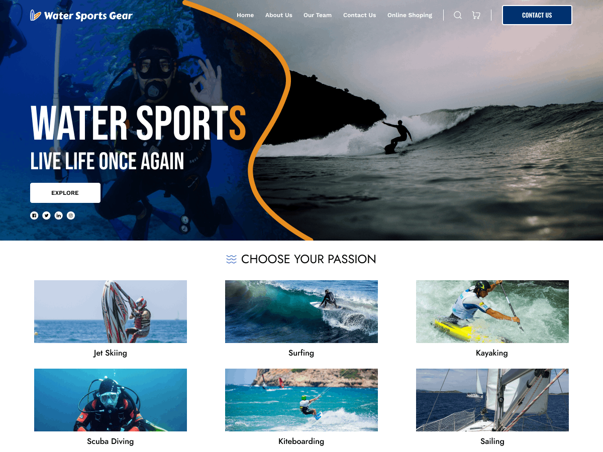 Water Sports Gear theme screenshot