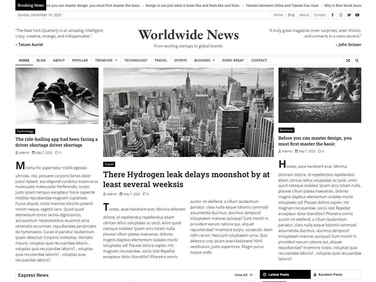 Worldwide News theme screenshot