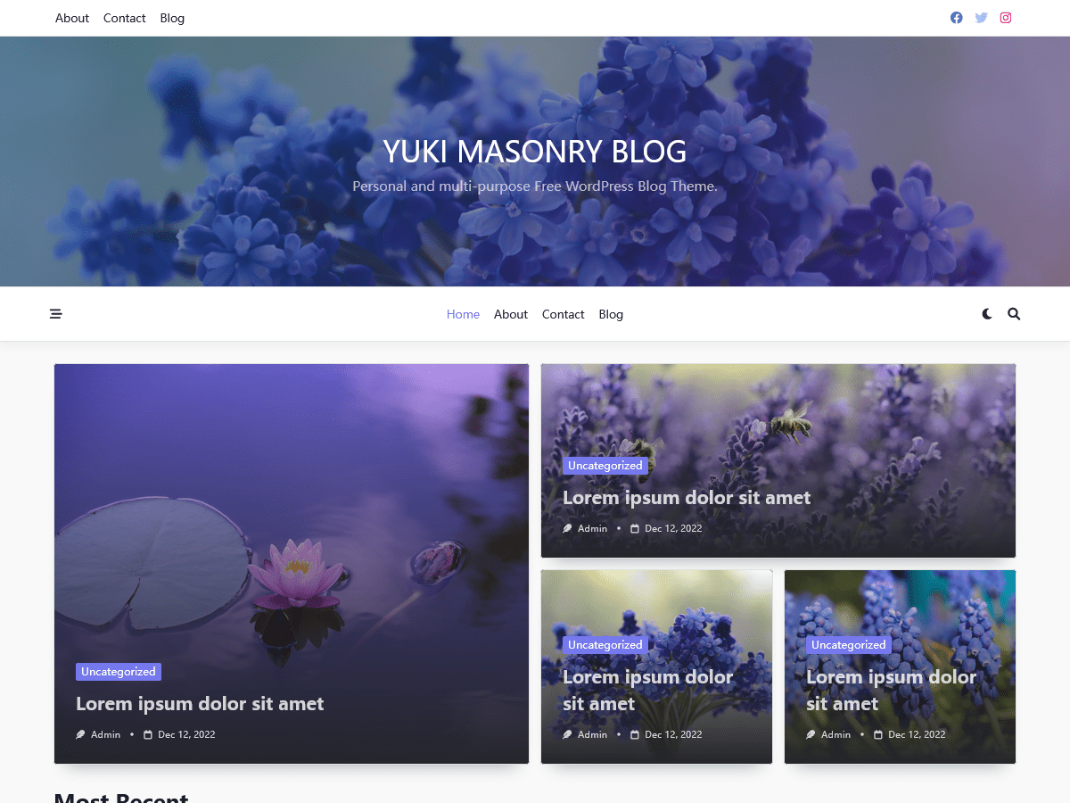Yuki Masonry Blog theme screenshot