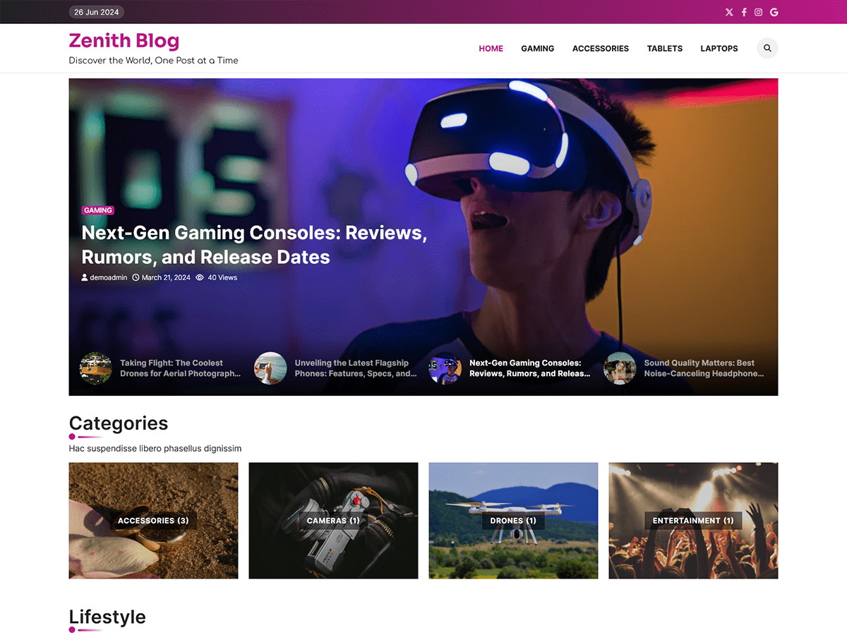 Zenith Blog theme screenshot