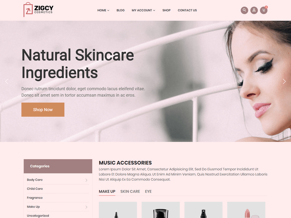 Zigcy Cosmetics theme screenshot